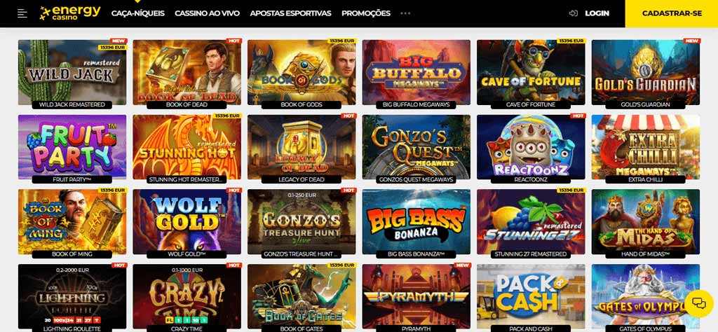 Captura de ecrã da página de slot machines do Energy Casino
